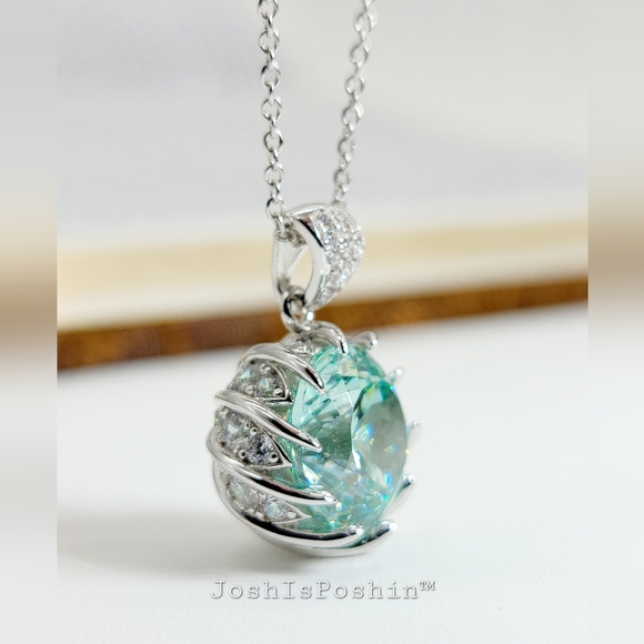 6.79 CT. T.W. portuguese cut green-blue diamond pendant necklace in 925 silver - Picture 5 of 17